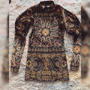 SOLD! FREE PEOPLE velvet 60s style printed dress